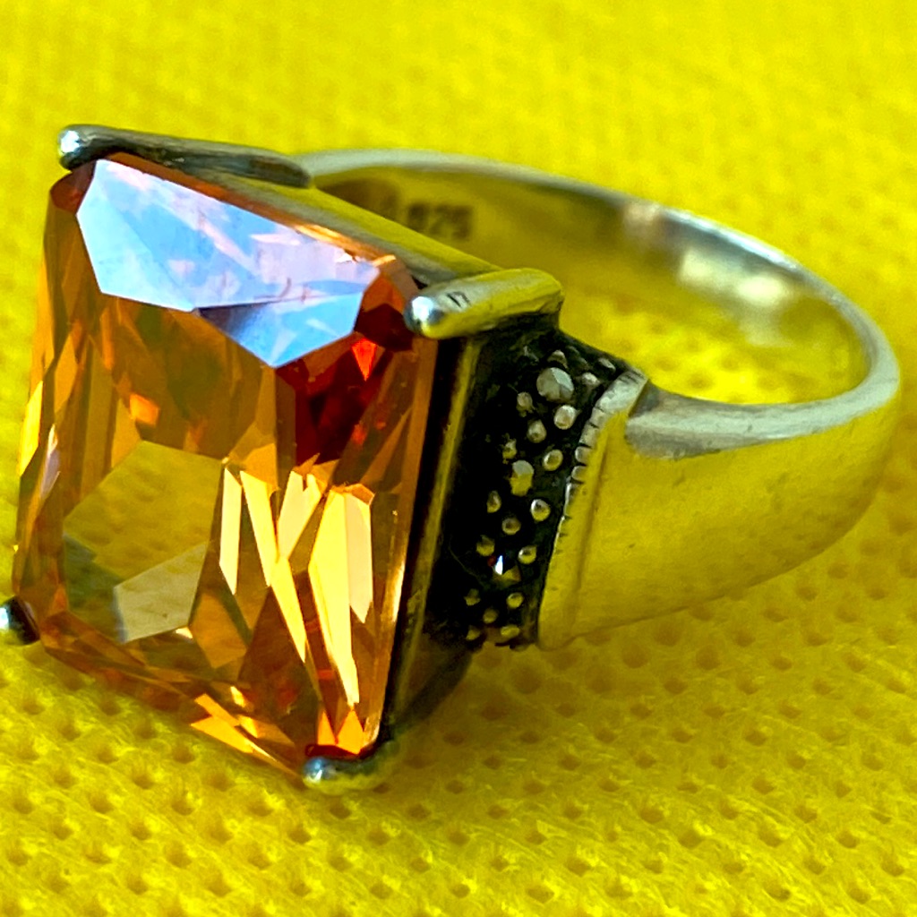Art Deco Style Sterling Silver Marcasite Citrine? Ring